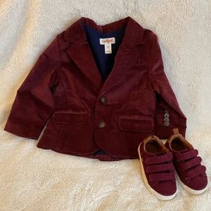 Red Velvet Blazer with Matching Shoe.